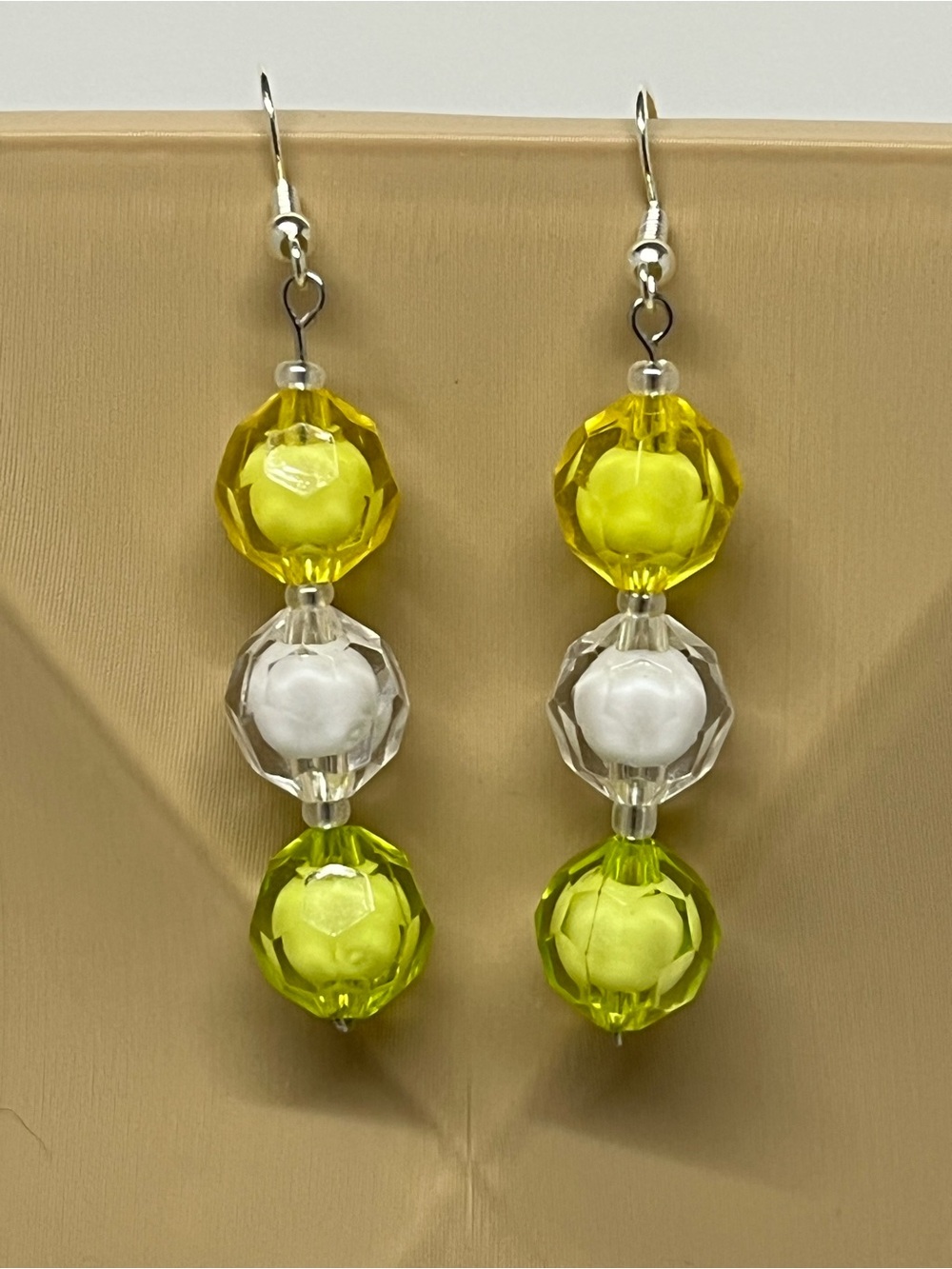 "Packer Pride" Hand Crafted Yellow and White Beaded Drop Earrings
